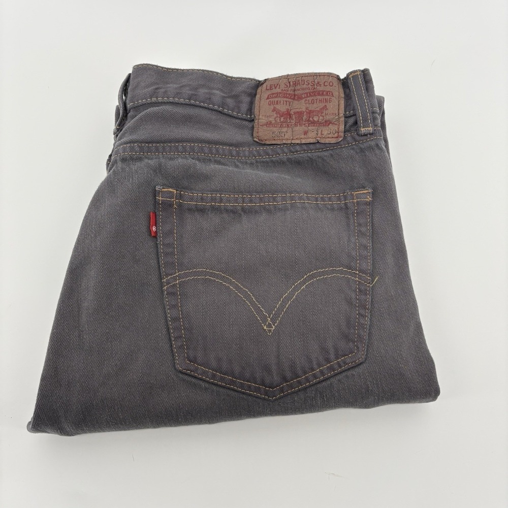 Levis 505 Jeans Mens 36/30 Gray Straight Leg Fade‎ Denim Pants